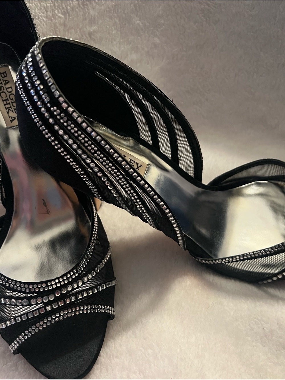 Badgley Mischka Black Crystal-Strap Open-Toe Heels - Picture 5 of 5